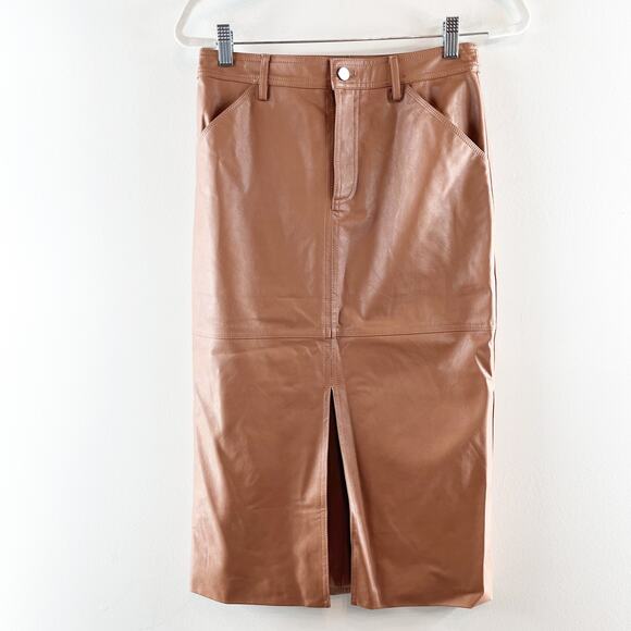 Sanctuary by Evereve Triple Threat Vegan Leather Midi Skirt Rawhide Camel Brown - Picture 4 of 5